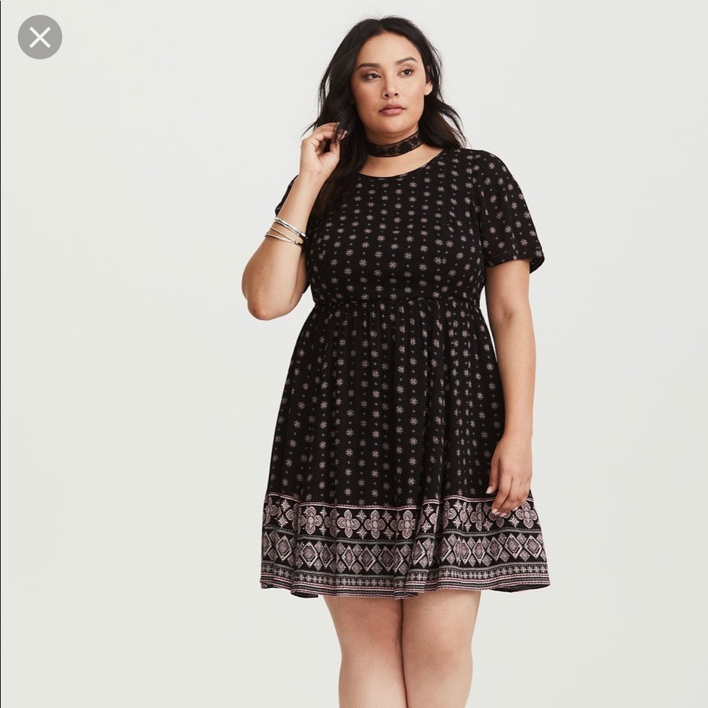 Torrid Border Pink Print Gauze Babydoll Dress Sz4